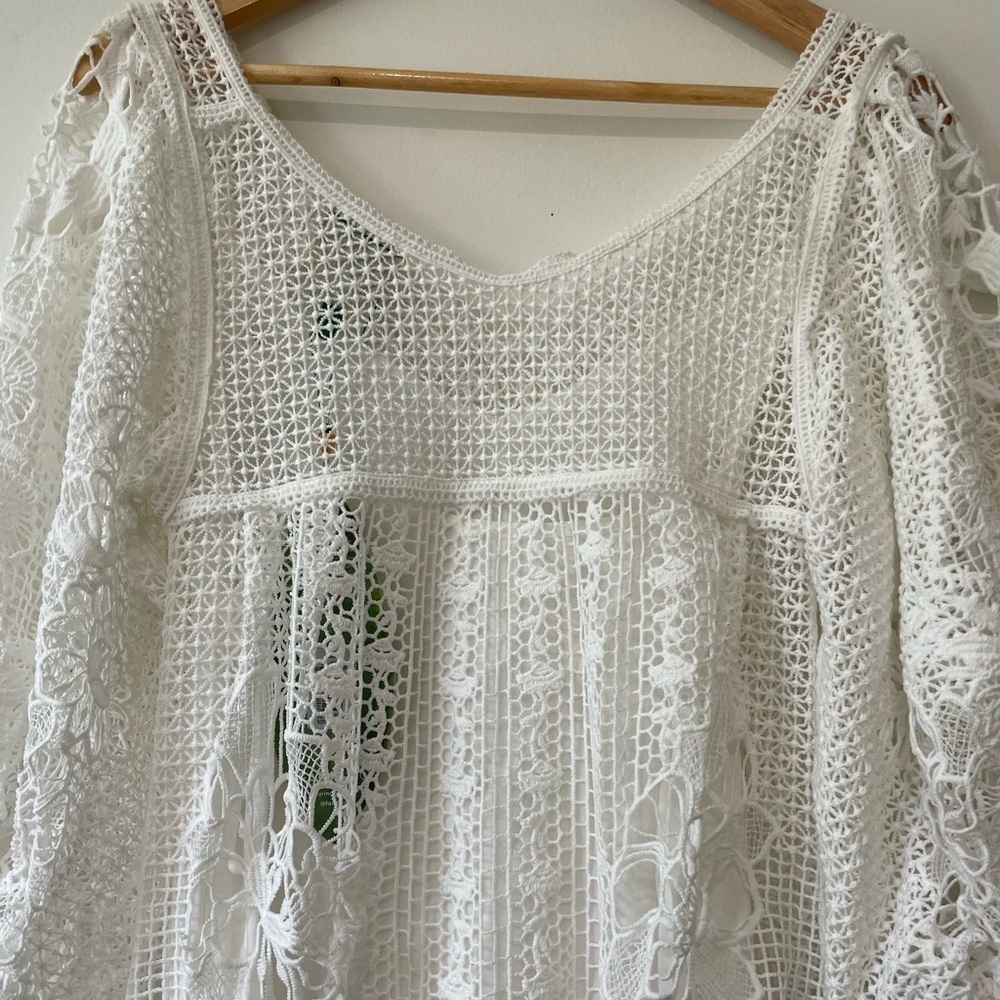 Farm Rio White Guipure Midi Dress Size XS Resort wear Lace wedding bridal - Picture 8 of 14